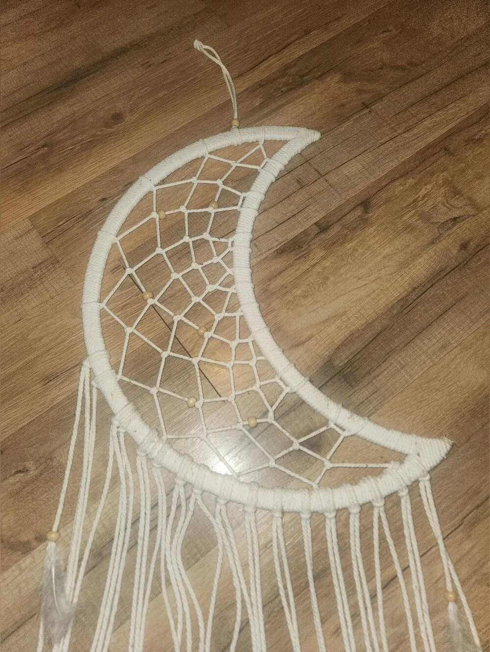 Boho Crescent Moon Macrame Wall Hanging - Cream